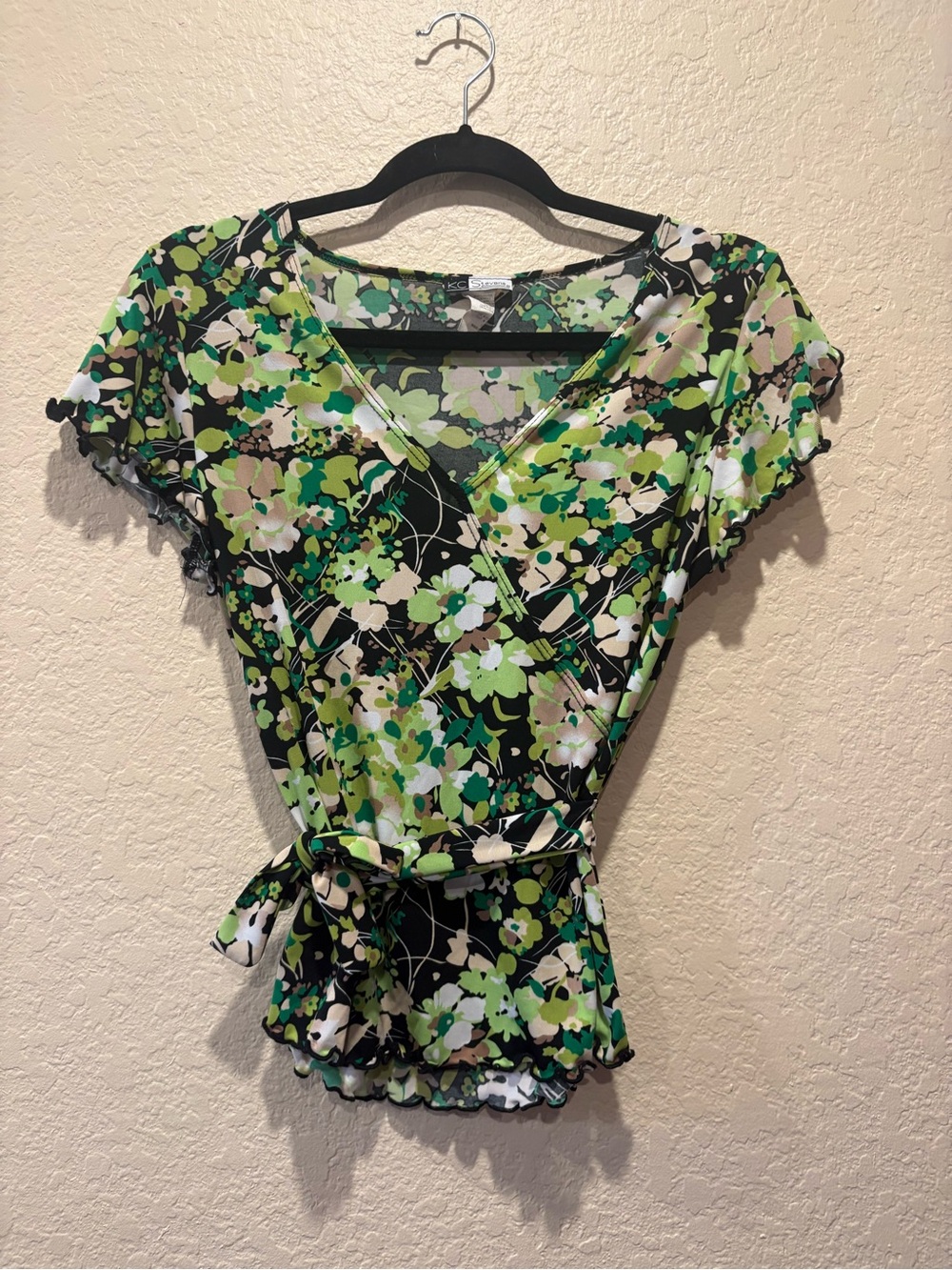 Vintage KC Steven Floral Top faux wrap Small